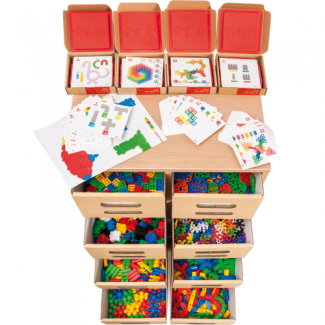    Opbergkast inclusief constructieblokken en voorbeeldkaarten