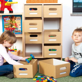    Opbergkast inclusief constructieblokken en voorbeeldkaarten