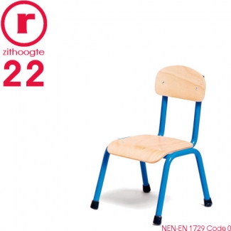 22cm lage, blauwe, stapelbare stoel met een stalen frame