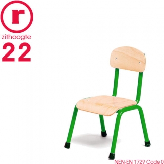 22cm lage, groene, stapelbare stoel met een stalen frame