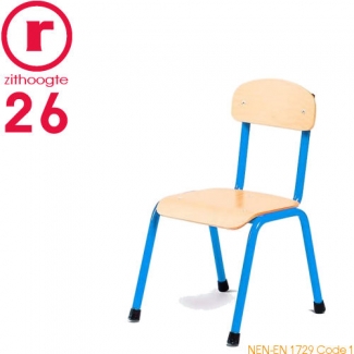 26cm lage, blauwe, stapelbare stoel met een stalen frame