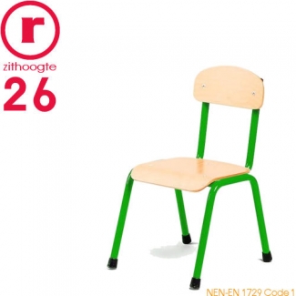 26cm lage, groene, stapelbare stoel met een stalen frame