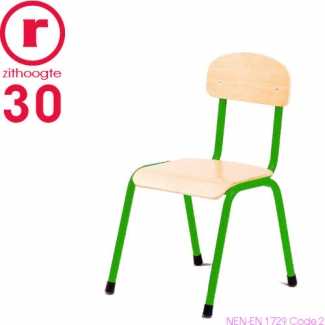 30cm lage, groene, stapelbare stoel met een stalen frame