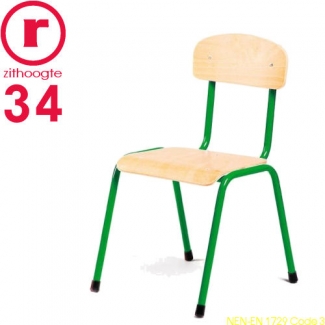 34cm lage, groene, stapelbare stoel met een stalen frame