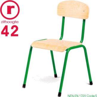 42cm lage, groene, stapelbare stoel met een stalen frame