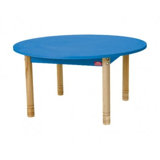 Ronde lage tafel met een blauw blad