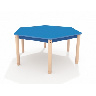 Zeshoekige lage tafel met een blauw blad