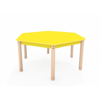 Zeshoekige lage tafel met een geel blad