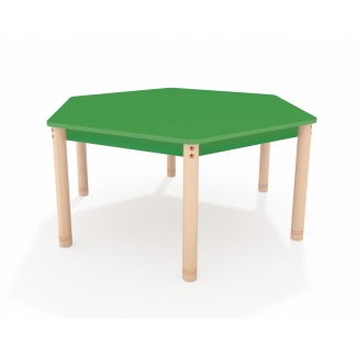 Zeshoekige lage tafel met een groen blad