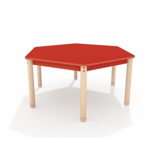 Zeshoekige lage tafel met een rood blad