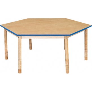 Zeshoekige lage tafel met een blauwe rand