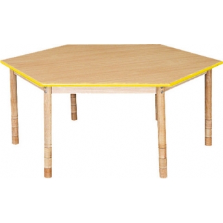 Zeshoekige lage tafel met een gele rand