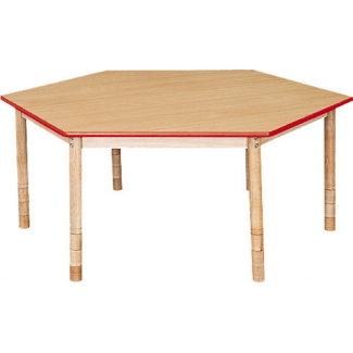 Zeshoekige lage tafel met een rode rand