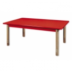 Rechthoekige lage tafel met een rood blad