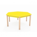 Zeshoekige lage tafel met een geel blad