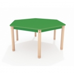 Zeshoekige lage tafel met een groen blad