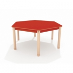 Zeshoekige lage tafel met een rood blad