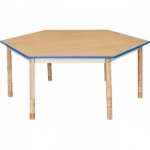 Zeshoekige lage tafel met een blauwe rand