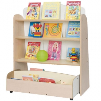 Staande boeken display kast ZON inclusief verrijdbare Boekenbak